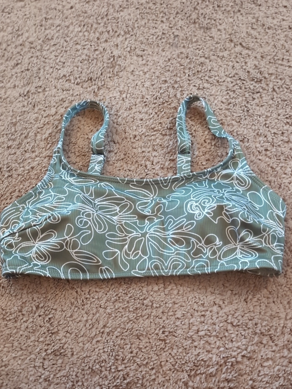 Olive Green Floral Pattern Swim Top